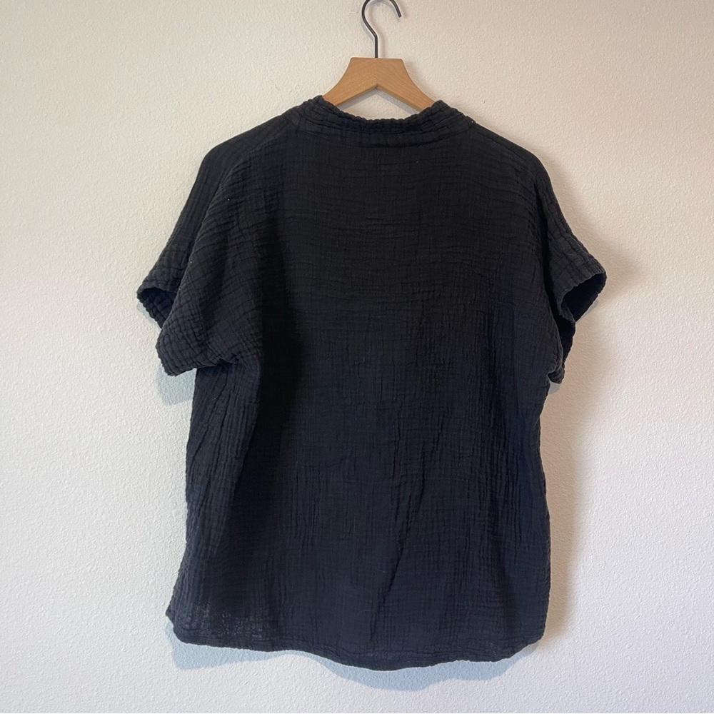 Honest Cotton Shirt Womens OS/M/L Black Gauzy Cotton Vneck Short Sleeve Casual - Picture 8 of 8